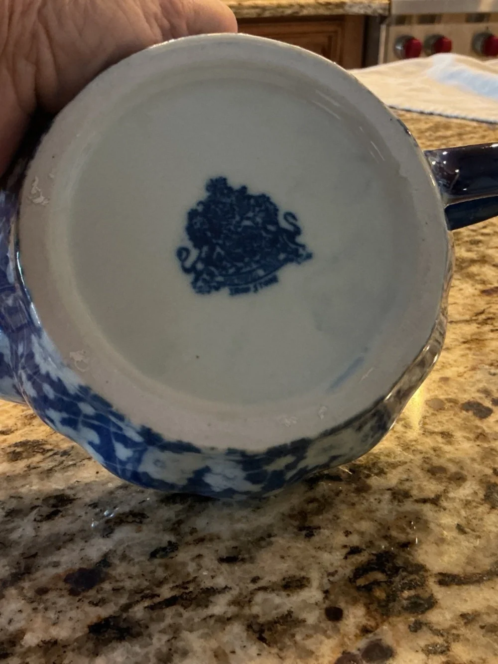 Victoria Ware Ironstone blue and white 2-piece manual circus juicer (reamer) set